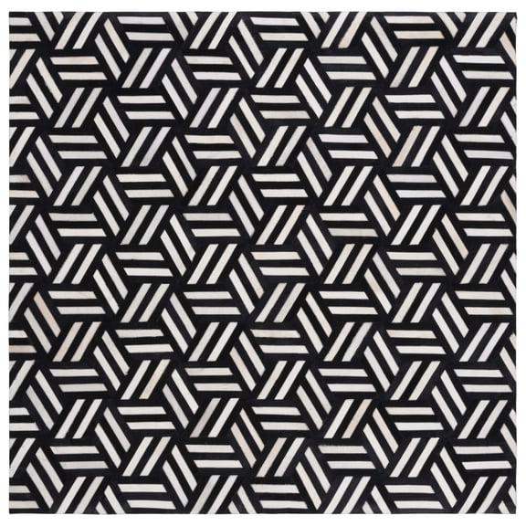 SAFAVIEH Studio Leather Braiden Geometric Area Rug, Ivory/Black, 6' x 6' Square