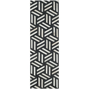 SAFAVIEH Studio Leather Braiden Geometric Runner Rug, Ivory/Black, 2'3" x 7'