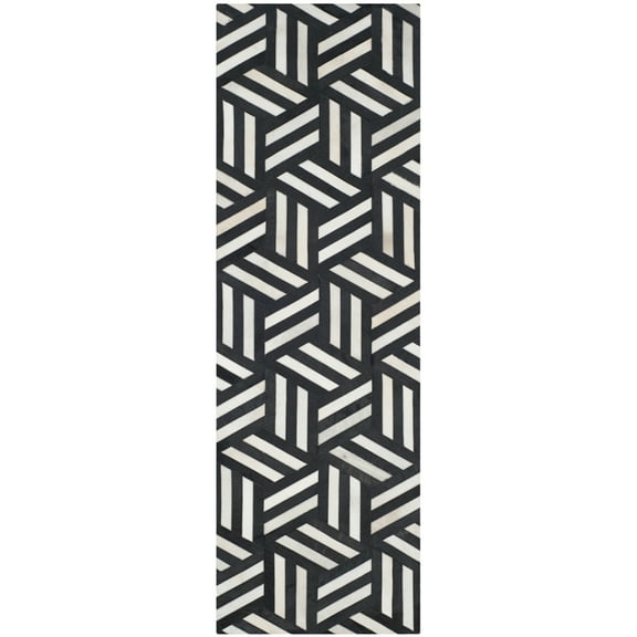 SAFAVIEH Studio Leather Braiden Geometric Runner Rug, Ivory/Black, 2'3" x 9'