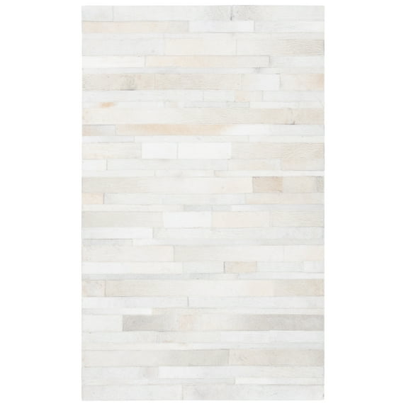 SAFAVIEH Studio Leather Candelario Geometric Area Rug, Ivory/Light Grey, 3' x 5'