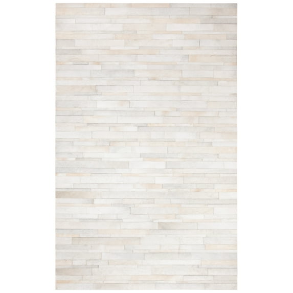 SAFAVIEH Studio Leather Candelario Geometric Area Rug, Ivory/Light Grey, 4' x 6'