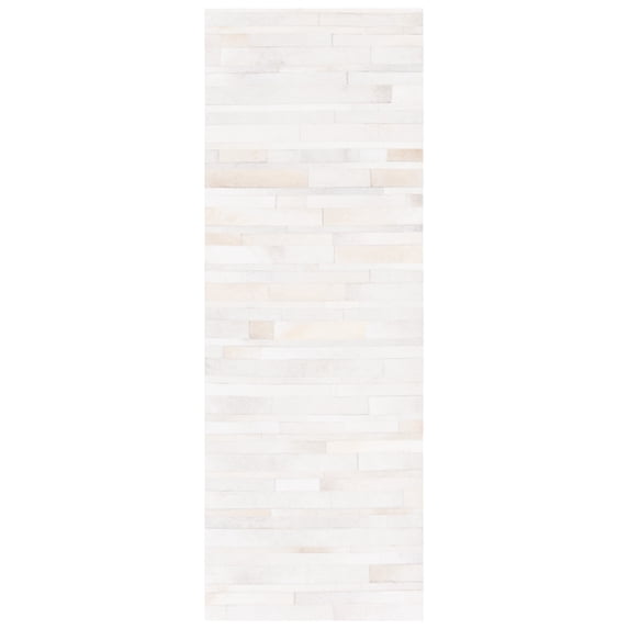SAFAVIEH Studio Leather Candelario Geometric Runner Rug, Ivory/Light Grey, 2'3" x 7'