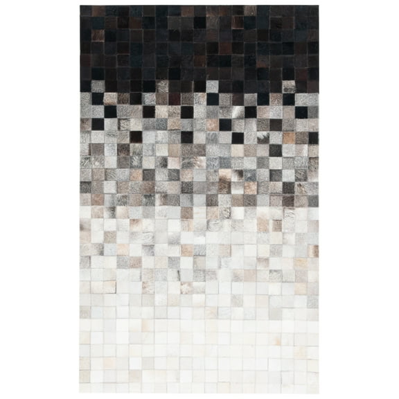 SAFAVIEH Studio Leather Cherette Geometric Area Rug, Ivory/Black, 3' x 5'