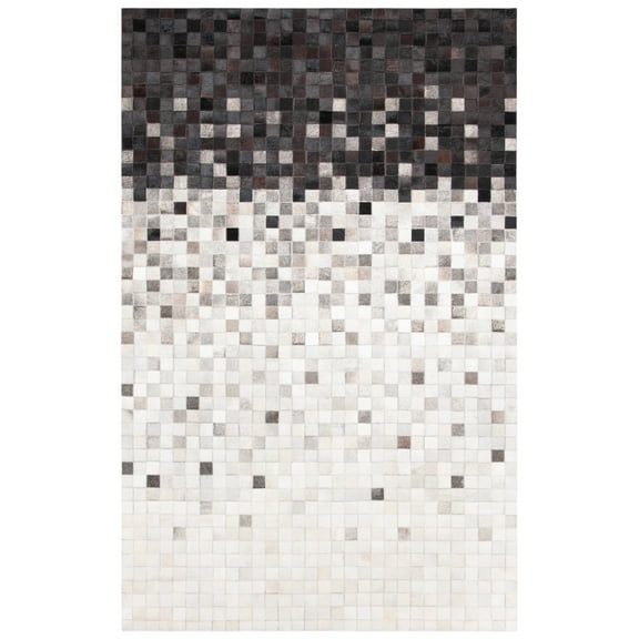 SAFAVIEH Studio Leather Cherette Geometric Area Rug, Ivory/Black, 6' x 9'