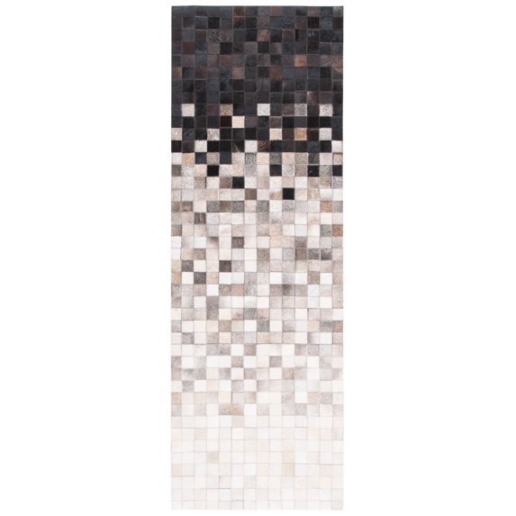 SAFAVIEH Studio Leather Cherette Geometric Runner Rug, Ivory/Black, 2'3" x 7'