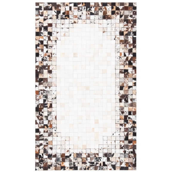 SAFAVIEH Studio Leather Claude Geometric Area Rug, Beige/Brown, 3' x 5'