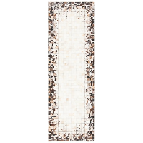 SAFAVIEH Studio Leather Claude Geometric Runner Rug, Beige/Brown, 2'3" x 7'
