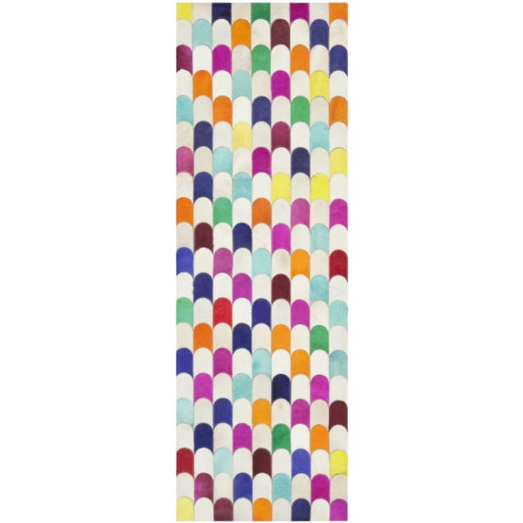 SAFAVIEH Studio Leather Clayton Geometric Runner Rug, Ivory/Multi, 2'3" x 7'