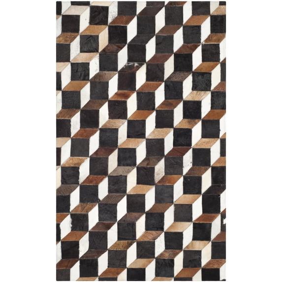 SAFAVIEH Studio Leather Comgan Geometric Area Rug, Brown/Ivory, 3' x 5'