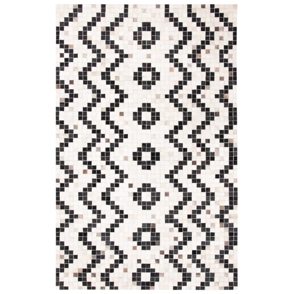 SAFAVIEH Studio Leather Creighton Geometric Area Rug, Ivory/Black, 8' x 10'