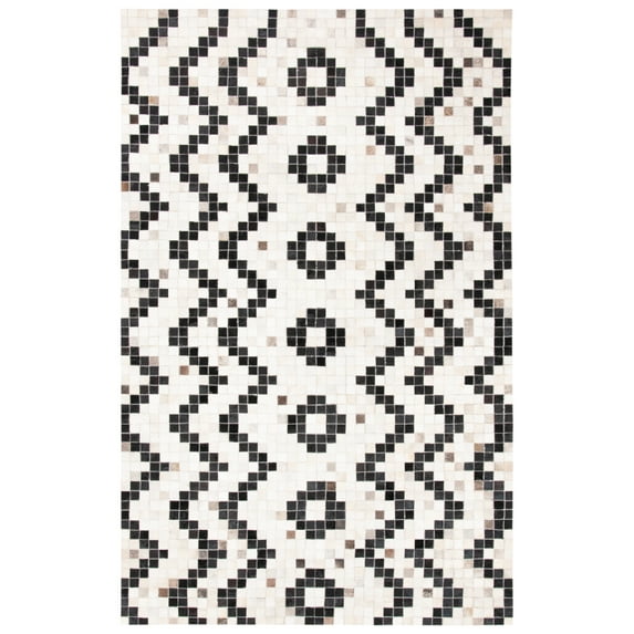 SAFAVIEH Studio Leather Creighton Geometric Area Rug, Ivory/Black, 8' x 10'