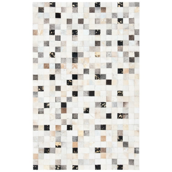 SAFAVIEH Studio Leather Ellison Geometric Area Rug, Ivory/Black, 3' x 5'