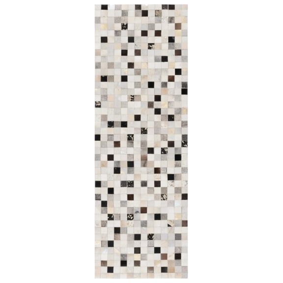 SAFAVIEH Studio Leather Ellison Geometric Runner Rug, Ivory/Black, 2'3" x 7'