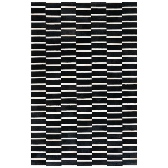 SAFAVIEH Studio Leather Elvin Striped Area Rug, Black/Beige, 4' x 6'