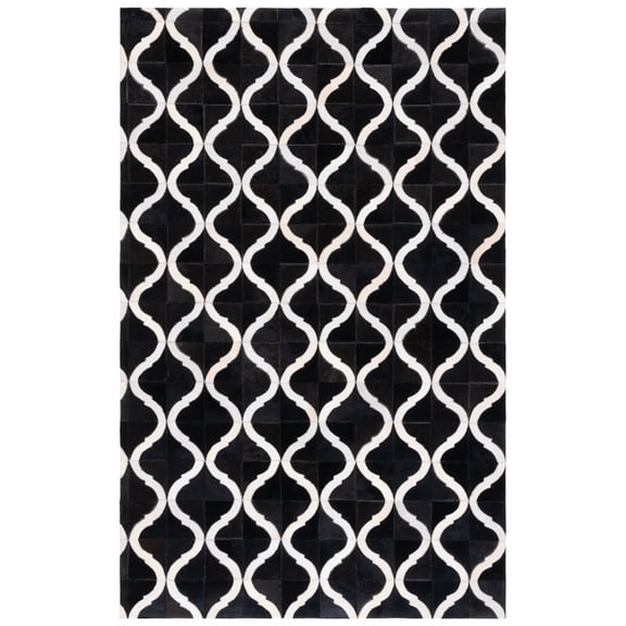 SAFAVIEH Studio Leather Evelyn Geometric Area Rug, Black/Beige, 3' x 5'