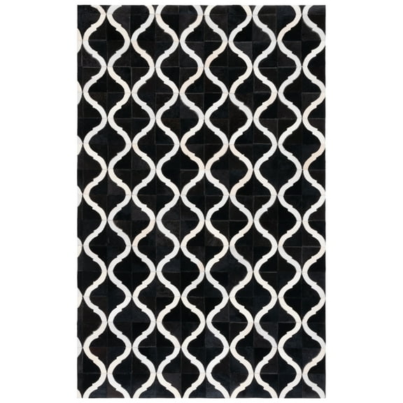 SAFAVIEH Studio Leather Evelyn Geometric Area Rug, Black/Beige, 6' x 9'
