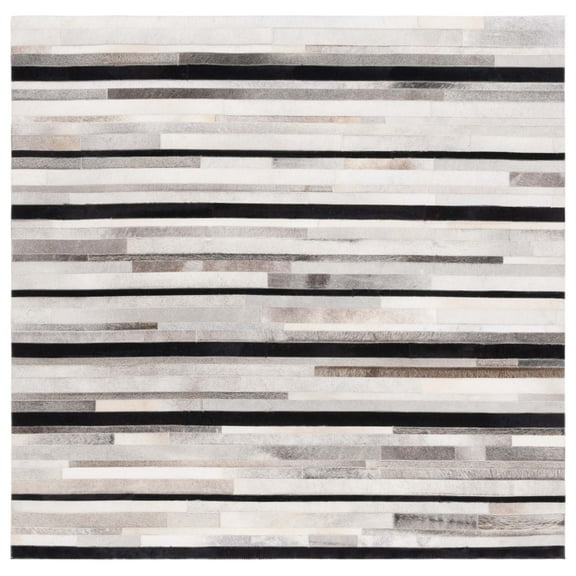 SAFAVIEH Studio Leather Forrester Striped Area Rug, Ivory/Black, 6' x 6' Square