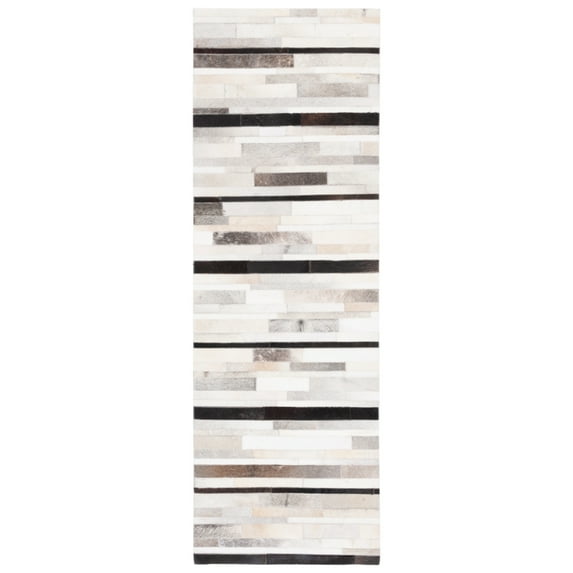 SAFAVIEH Studio Leather Forrester Striped Runner Rug, Ivory/Black, 2'3" x 8'