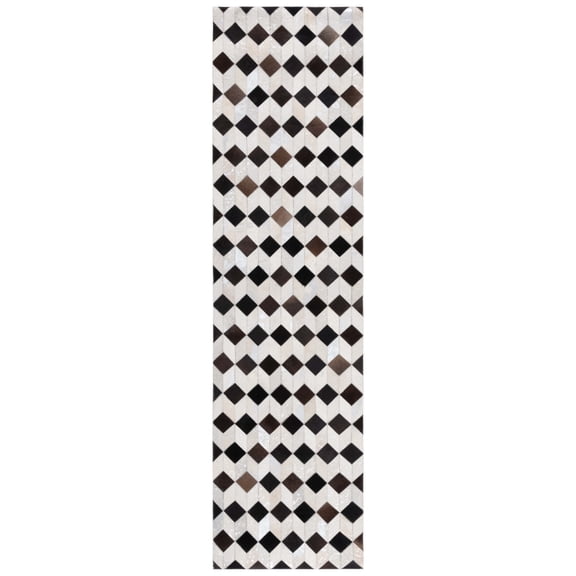 SAFAVIEH Studio Leather Harry Geometric Runner Rug, Beige/Black, 2'3" x 9'
