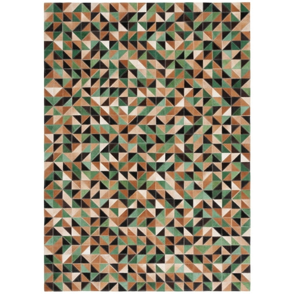 SAFAVIEH Studio Leather Hilda Geometric Area Rug, Green/Light Brown, 5' x 8'