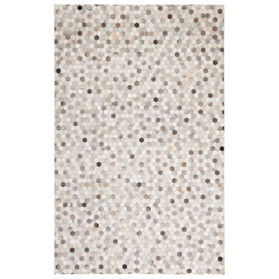 SAFAVIEH Studio Leather Jampa Geometric Area Rug, Ivory/Grey, 3' x 5'