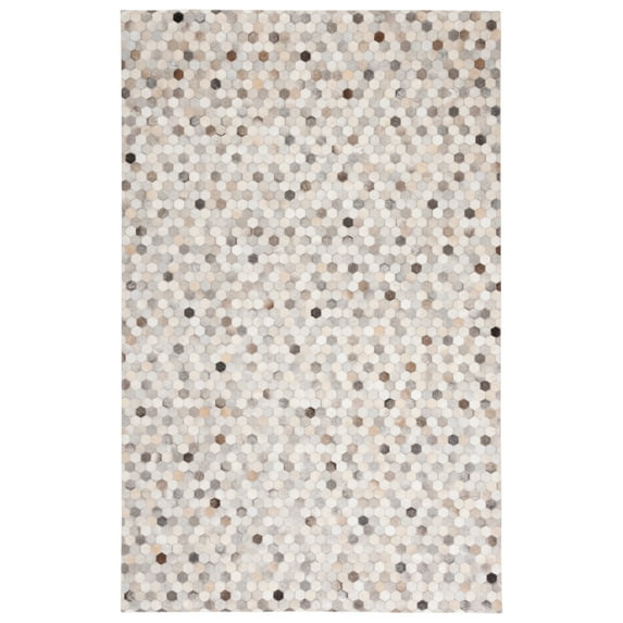 SAFAVIEH Studio Leather Jampa Geometric Area Rug, Ivory/Grey, 4' x 6'