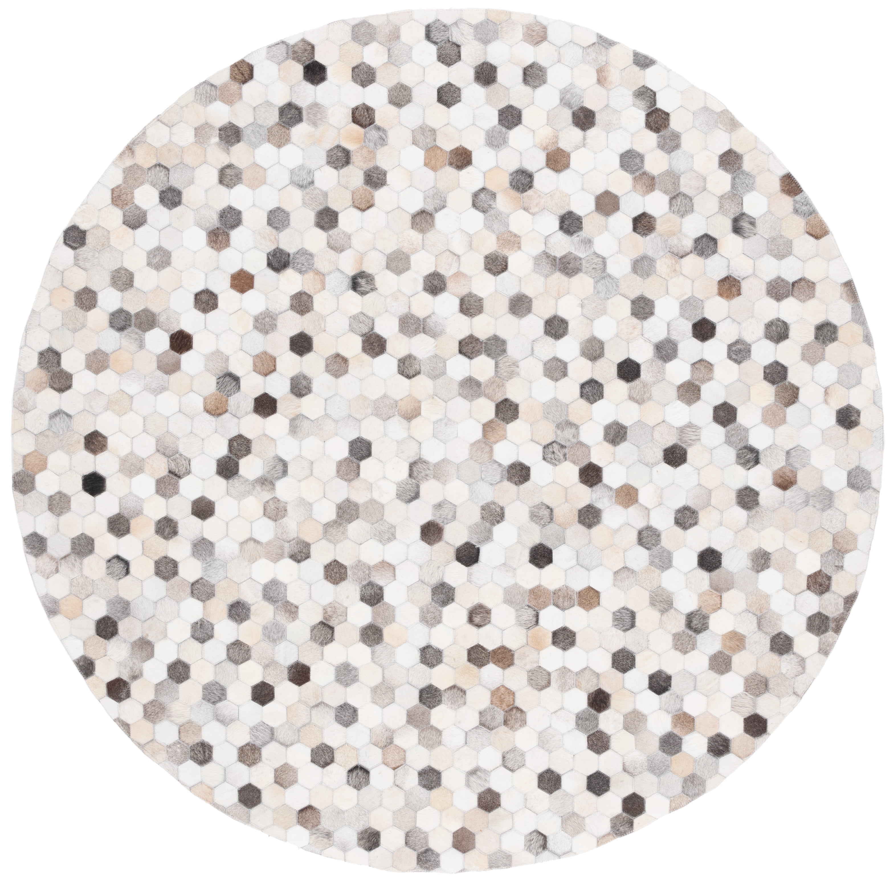 SAFAVIEH Studio Leather Jampa Geometric Area Rug, Ivory/Grey, 6' x 6' Round
