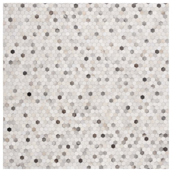 SAFAVIEH Studio Leather Jampa Geometric Area Rug, Ivory/Grey, 6' x 6' Square