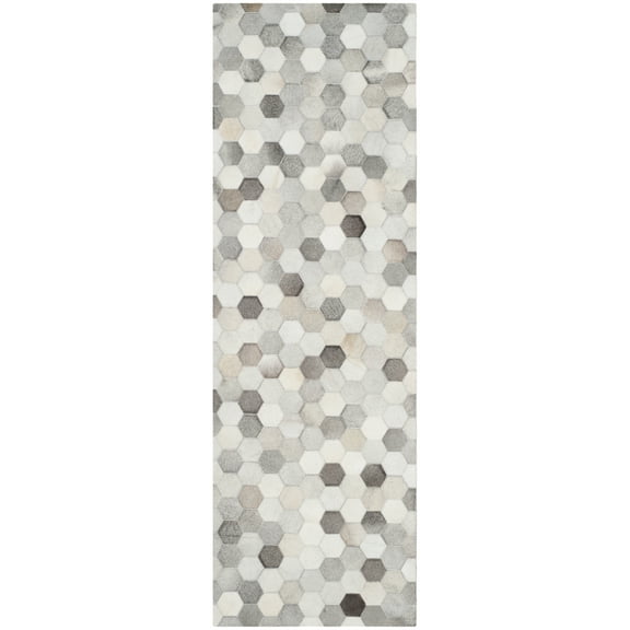 SAFAVIEH Studio Leather Jampa Geometric Runner Rug, Ivory/Grey, 2'3" x 5'