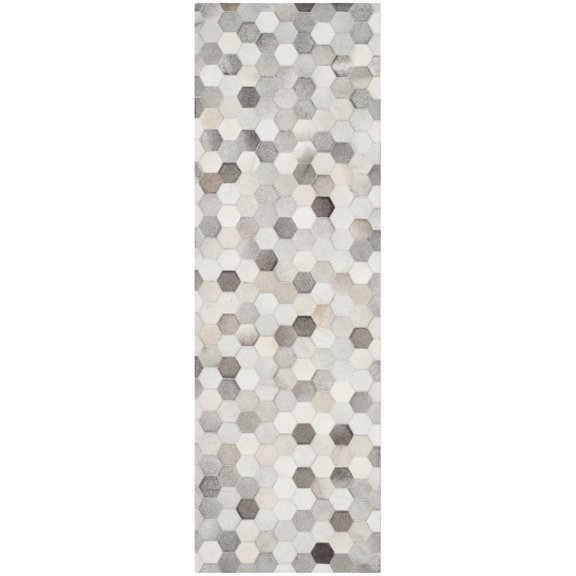 SAFAVIEH Studio Leather Jampa Geometric Runner Rug, Ivory/Grey, 2'3" x 9'