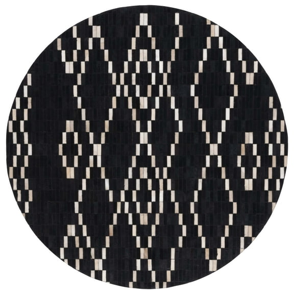 SAFAVIEH Studio Leather Jepson Geometric Area Rug, Black/Beige, 6' x 6' Round