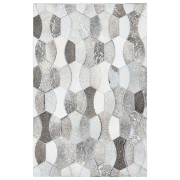 SAFAVIEH Studio Leather Jesper Geometric Area Rug, Ivory/Grey, 3' x 5'