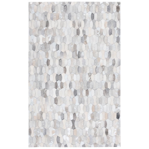 SAFAVIEH Studio Leather Jesper Geometric Area Rug, Ivory/Grey, 4' x 6'