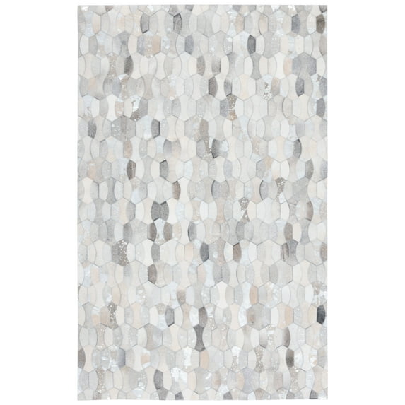 SAFAVIEH Studio Leather Jesper Geometric Area Rug, Ivory/Grey, 5' x 8'