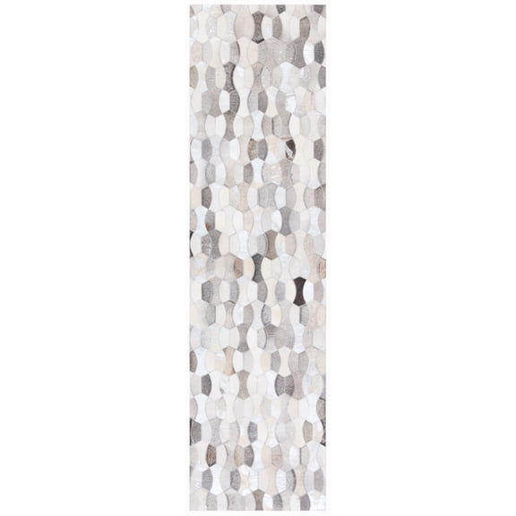 SAFAVIEH Studio Leather Jesper Geometric Runner Rug, Ivory/Grey, 2'3" x 9'