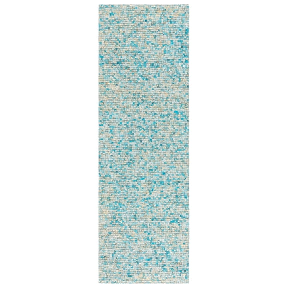 SAFAVIEH Studio Leather Jodene Abstract Runner Rug, Turquoise/Gold, 2'3" x 7'