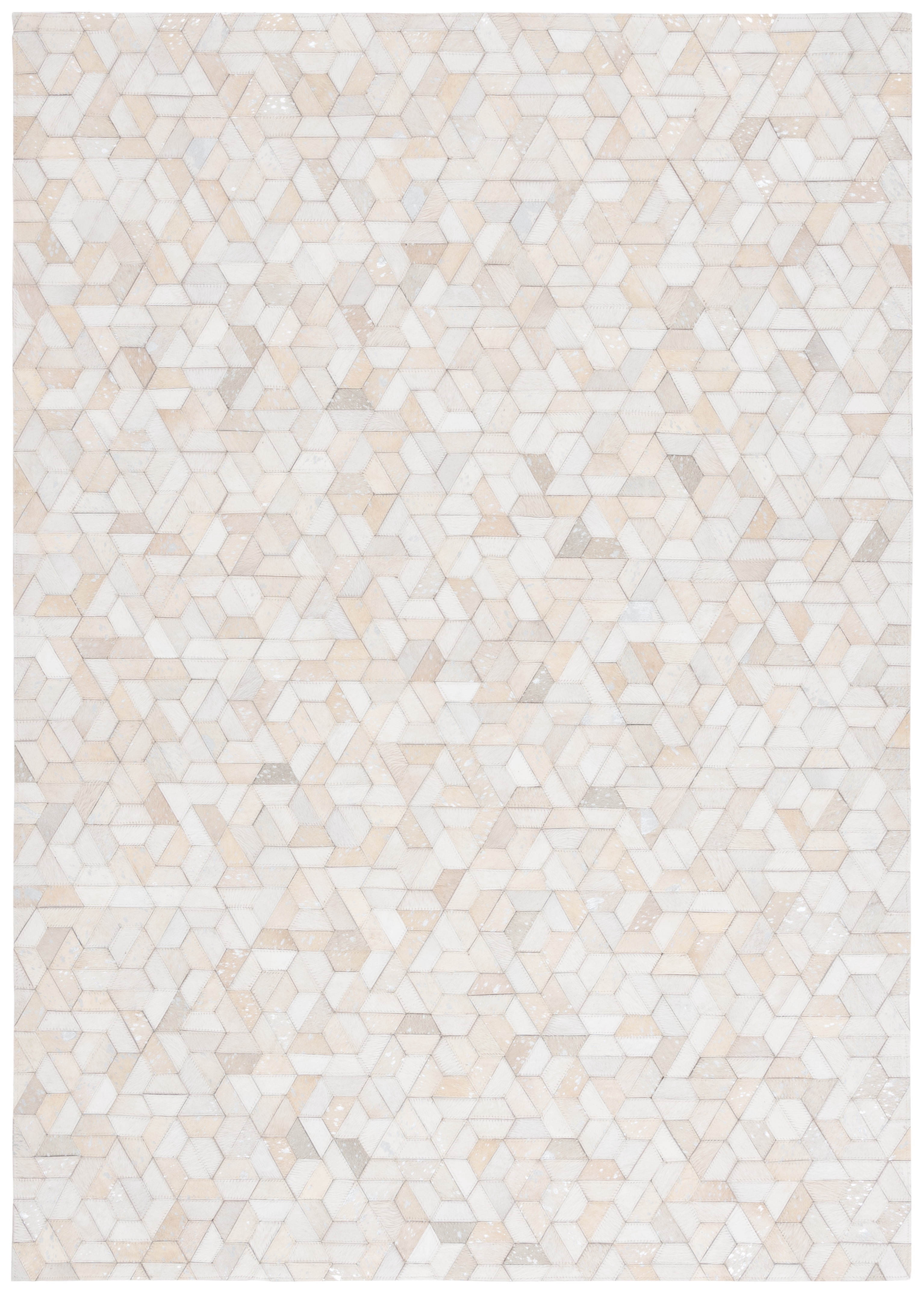 SAFAVIEH Studio Leather June Geometric Area Rug, Ivory/Silver, 5' x 8'