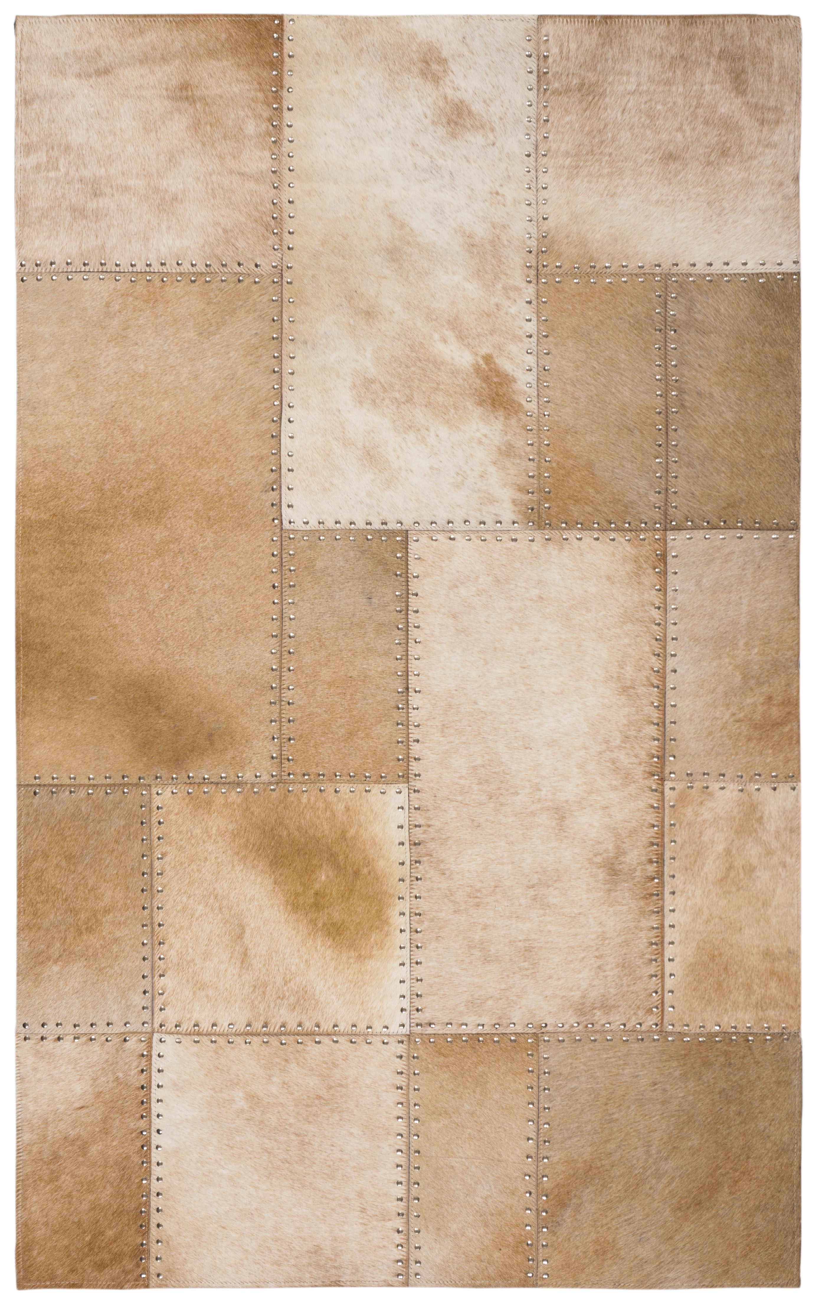 Beige Handwoven Leather Geometric Patchwork Rug
