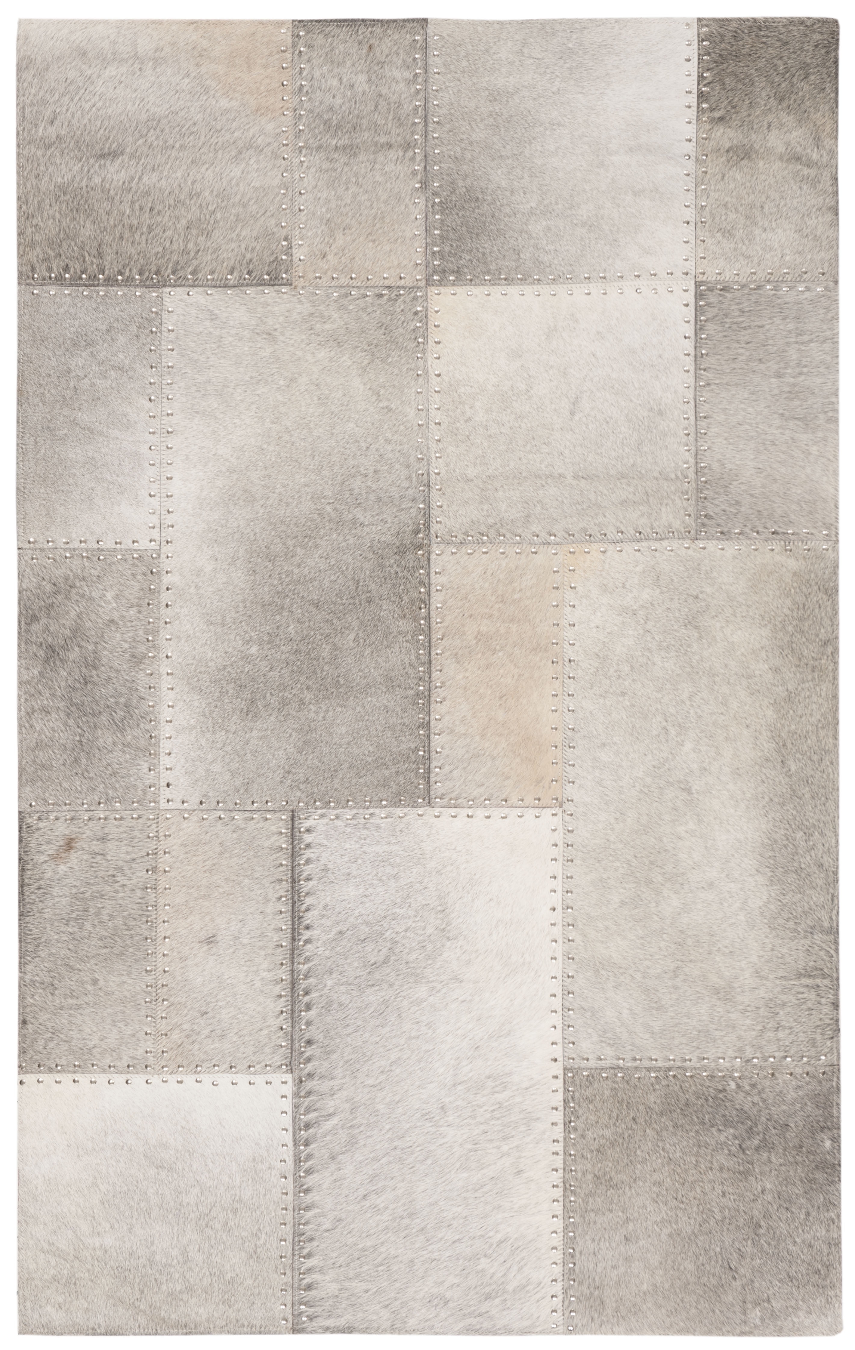 Gray Geometric Handmade Cowhide Leather Rug 3' x 5'
