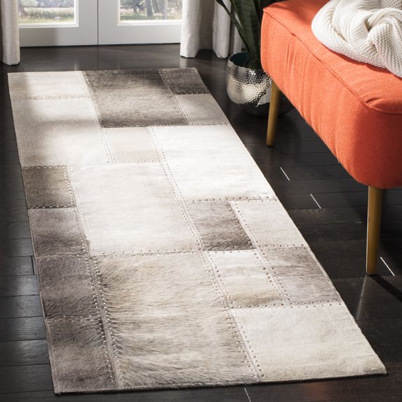 SAFAVIEH Studio Leather Juniper Geometric Runner Rug, Grey, 2'3" x 7'