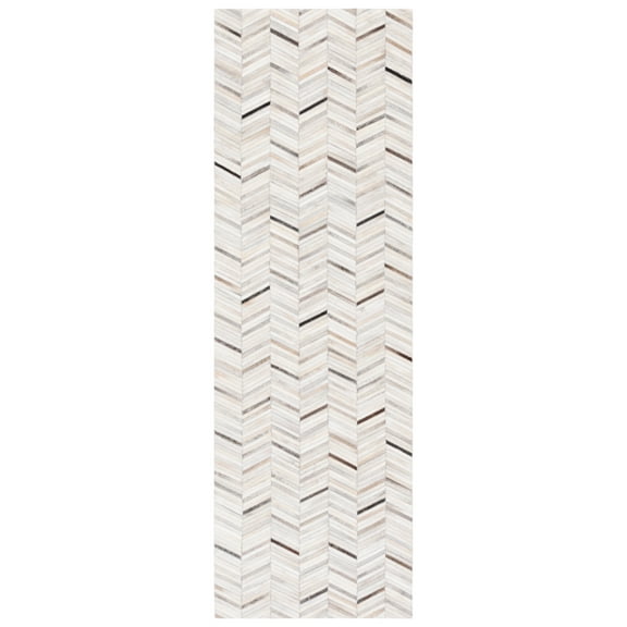 SAFAVIEH Studio Leather Katelyn Geometric Runner Rug, Ivory/Grey, 2'3" x 7'