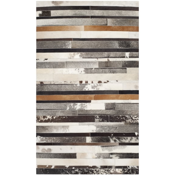 SAFAVIEH Studio Leather Keegan Geometric Area Rug, Ivory/Brown, 3' x 5'