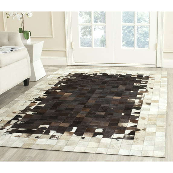 SAFAVIEH Studio Leather Keegan Geometric Area Rug, Ivory/Dark Brown, 5' x 8'