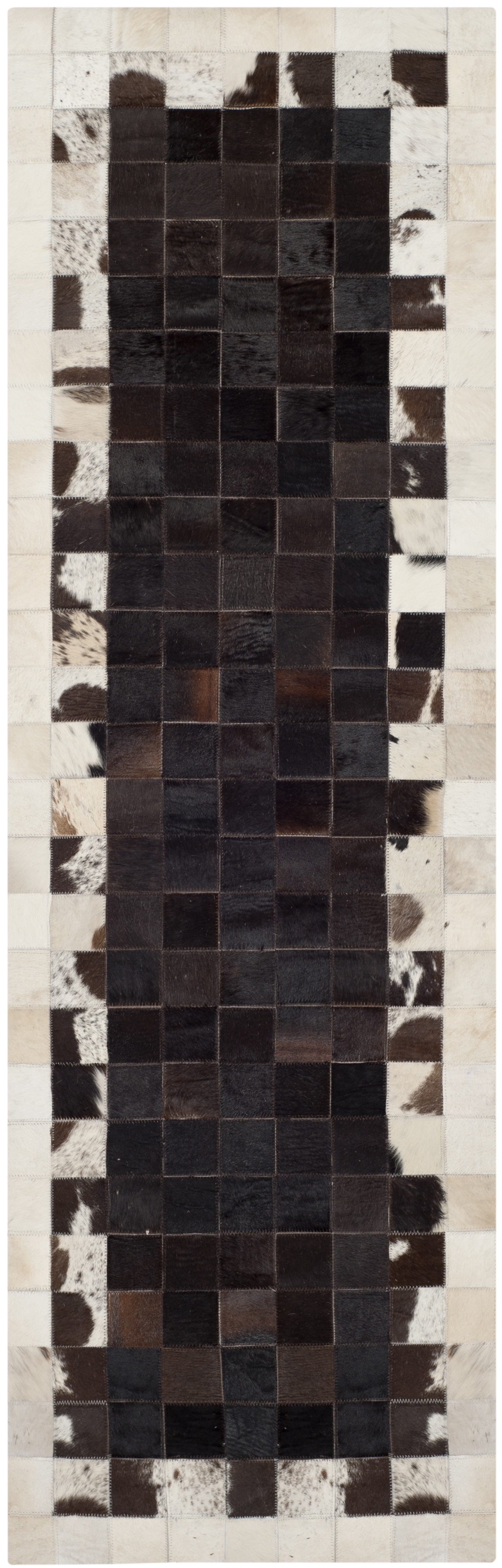 Handmade Ivory Geometric Cowhide Runner Rug 27" x 7'