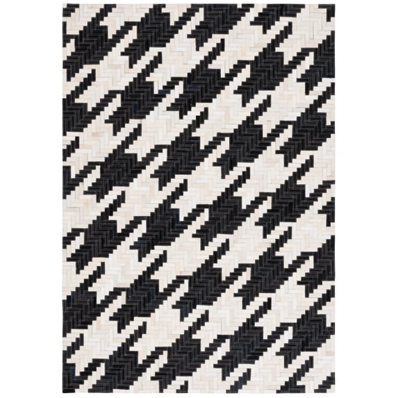 SAFAVIEH Studio Leather Kelleigh Geometric Area Rug, Ivory/Black, 5' x 8'