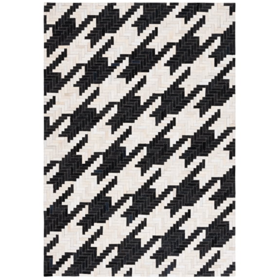 SAFAVIEH Studio Leather Kelleigh Geometric Area Rug, Ivory/Black, 5' x 8'