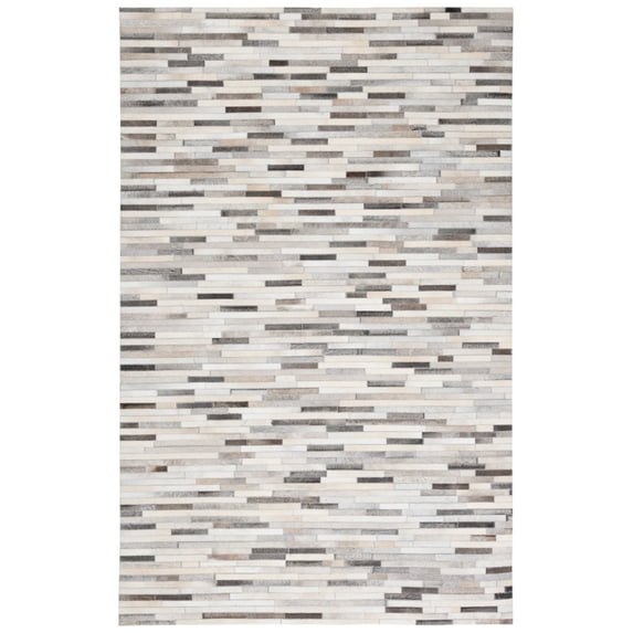 SAFAVIEH Studio Leather Kenyon Striped Area Rug, Ivory/Grey, 5' x 8'