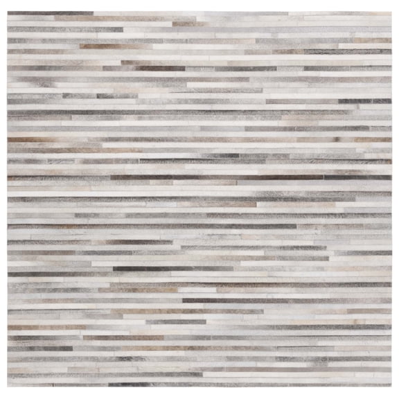 SAFAVIEH Studio Leather Kenyon Striped Area Rug, Ivory/Grey, 6' x 6' Square