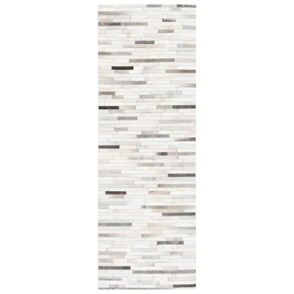 SAFAVIEH Studio Leather Kenyon Striped Runner Rug, Ivory/Grey, 2'3" x 7'