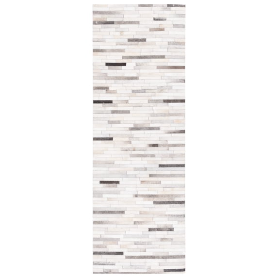 SAFAVIEH Studio Leather Kenyon Striped Runner Rug, Ivory/Grey, 2'3" x 8'
